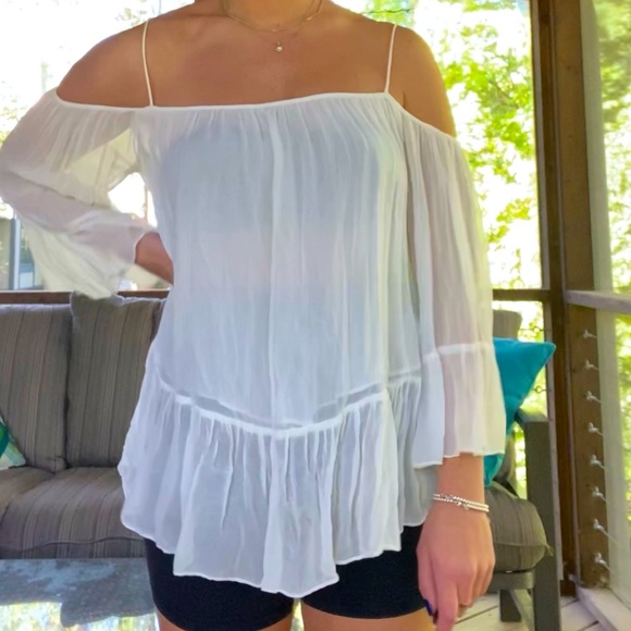 White Flowy Mesh Long Sleeve - Picture 3 of 4